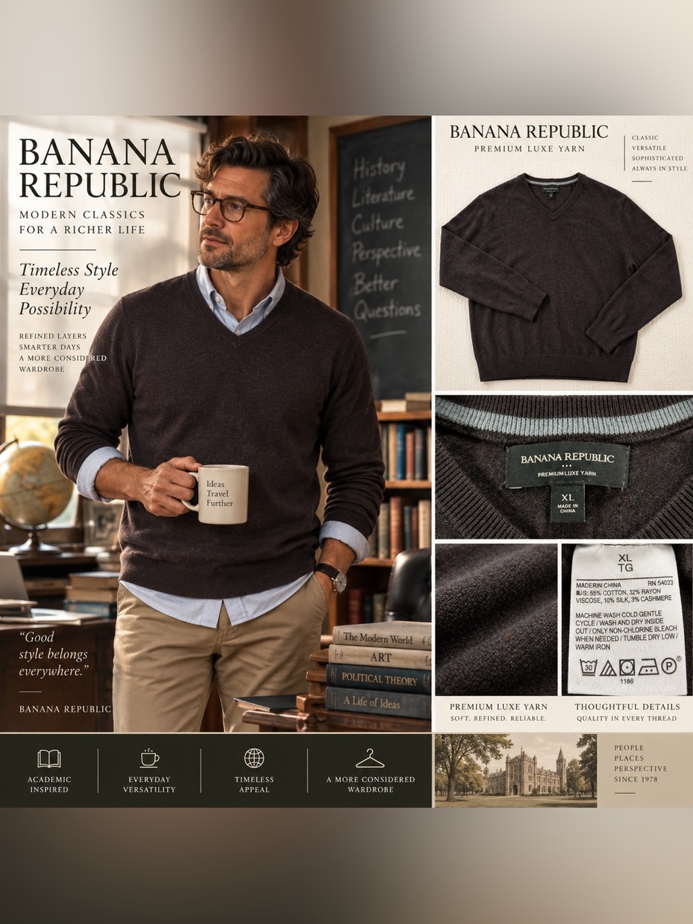 Banana Republic Men's V-Neck Sweater in Dark Brown